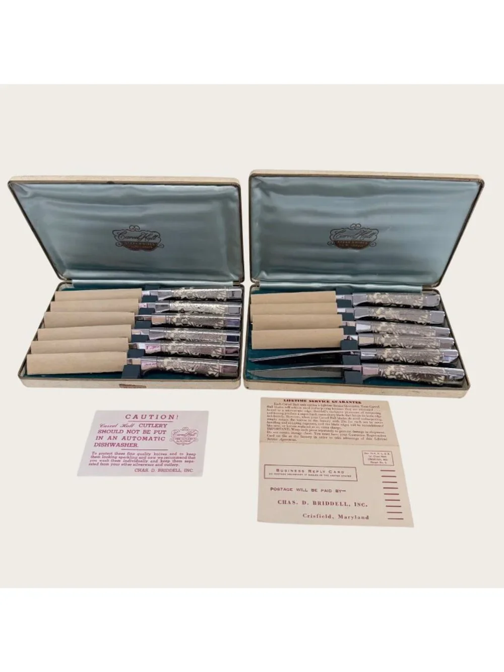 Briddell Carvel Hall Fine Cutlery Steak Knives 12 Piece Set Ornate NOS 2 Cases